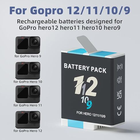 3 مجموعات شاحن بطارية 2000 مللي أمبير لكاميرا GoPro Hero 12 مع شاحن 3 قنوات، شاحن بطارية GoPro 3 فتحات متوافق مع كاميرا Hero 12/11/10/9 باللون الأسود in Saudi Arabia