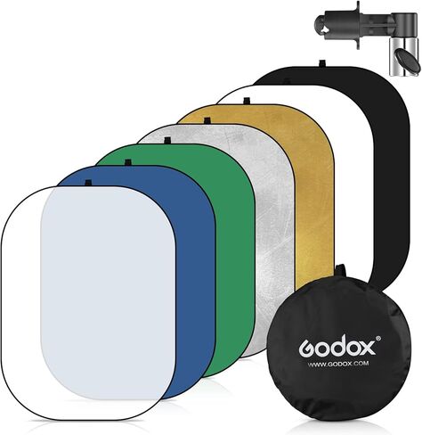 خلفية شاشة Godox مقاس 39x59 بوصة/100x150 سم Chromakey باللون الأخضر والأزرق، عاكس خلفية بيضاوي قابل للطي 7 في 1 مع مشبك حامل وحقيبة للتصوير في الاستوديو in Kuwait