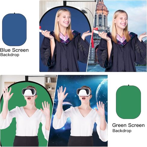 خلفية شاشة Godox مقاس 39x59 بوصة/100x150 سم Chromakey باللون الأخضر والأزرق، عاكس خلفية بيضاوي قابل للطي 7 في 1 مع مشبك حامل وحقيبة للتصوير في الاستوديو in Kuwait