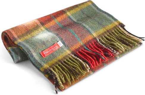 Birsppy FIA Soft and Warm Irish Wool Plaid Scarf for Men, 12" Wide X 60" Long, Ash Red Green Plaid in Saudi Arabia