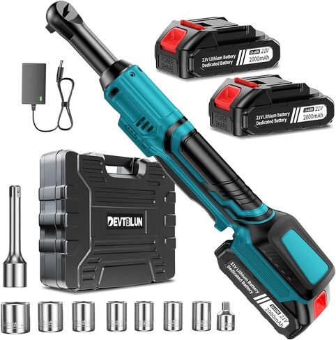 مجموعة مفاتيح Ratchet Electric 21V ، 60 قدم رطل (80N.M) مفتاح ريشة مسجلة مع بطارية 2.0AH 2x ، 3/8 " in Kuwait
