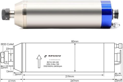 ER20 D80 Metal Water Cooled Spindle Motor Kit 2.2KW(400Hz-12000rpm,220v fast) in Saudi Arabia