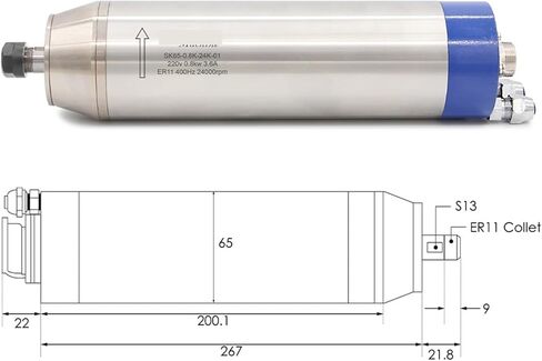 0.8kw ER11 محرك المغزل المعدني المبرد بالماء 400 هرتز رقم القطب = 2 in Kuwait