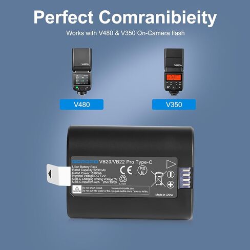 بطارية ليثيوم بديلة VB22/VB20 لسلسلة فلاش Godox V350 V480، متوافقة مع V350S/V350O/V350N/V350F/V350C، V480C/V480S/V480N/V480O/V480F Speedlite (بطاريتان) in Saudi Arabia