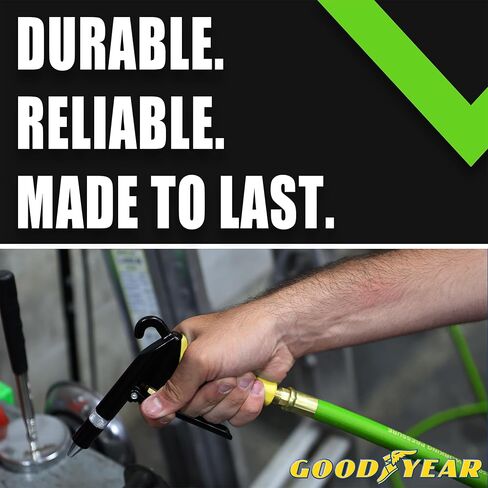 Goodyear 50' x 3/8" Grn Hybrid Air Hose - 300 PSI Working Pressure - 1200 PSI Working Pressure - Kink Free - 100% Brass 1/4" NPT Fittings - Made in USA (Green) in Saudi Arabia