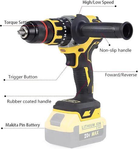 مثقاب مطرقي لاسلكي لبطارية Dewalt 20V MAX، مفك تأثير بدون فرش مدمج من DEROLT، مفك مثقاب مطرقي لاسلكي 1/2 بوصة مع سرعة متغيرة، مقود لتحسين المنزل، الأعمال الخشبية (أداة فقط) in Kuwait