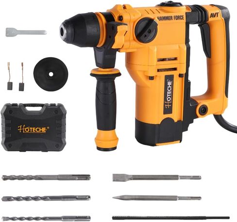 Hoteche 900W 26MM Rotary Hammer Drill, 2-Function Hammer/Drill for Concrete, Yellow, Color Box + Plastic Case Packaging in Saudi Arabia
