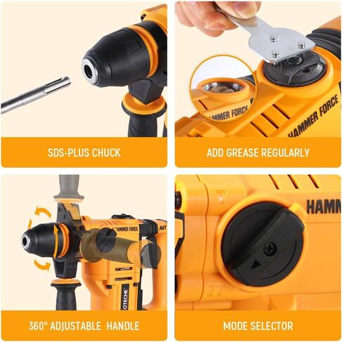 Hoteche 900W 26MM Rotary Hammer Drill, 2-Function Hammer/Drill for Concrete, Yellow, Color Box + Plastic Case Packaging in Saudi Arabia