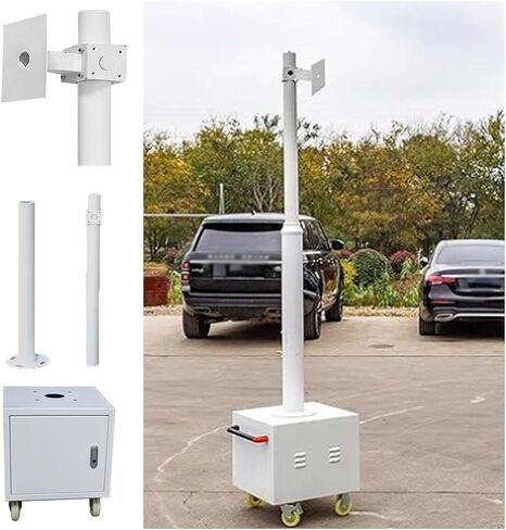 Mobile Security Camera Pole with Wheels, Adjustable 7-13.5ft CCTV Stand, Easy Assemble & Disassemble, Universal White Surveillance Post for Outdoor Use in Saudi Arabia