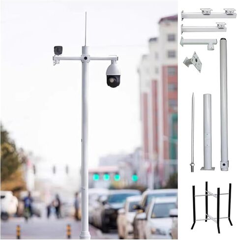 Highway Security Camera Pole with Lightning Rod, 9.8ft Weatherproof Surveillance Stand for Driveway Monitoring, Durable Outdoor Camera Mounting Solution in Saudi Arabia