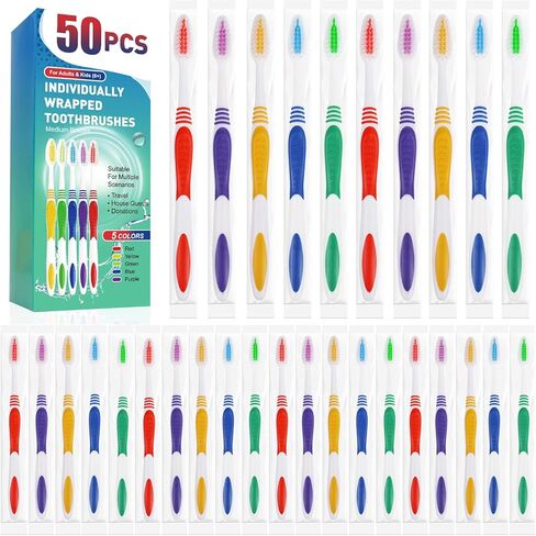 Navona 300 PCS Premium Individually Wrapped Bulk Toothbrush Pack, Disposable Toothbrushes, Kids Toothbrush, Medium Soft Bristle Toothbrushes, Ergonomics Handle, Perfect for Travel Hotel Donation in Kuwait