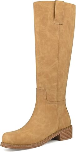 Knee High Boots Women Flat Low Heel Side Zipper Fall Winter Faux Leather Long Tall Riding Boots in Kuwait