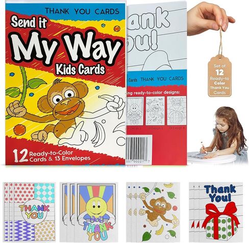 12-Pack Happy Birthday Cards with 13 Envelopes – Unique & Blank Birthday Design – Color-In kids, 5x7 – Junior Greeting Gift with Custom Colouring Cards – Made in USA – Celebrate Creativity & Joy in Saudi Arabia
