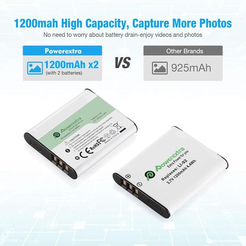 بطارية وشاحن D-LI92 متوافق مع Olympus LI-50B، D-LI92، Ricoh Optio I-10 RZ10 RZ18 WG-1، WG-2، WG-2GPS، WG-3، WG-3GPS، WG-4، WG-4GPS، WG-5GP، SWG-10، WG-30W، X70 in Kuwait