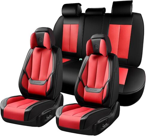 Coverado Car Seat Covers Full Set, Seat Covers for Cars, Black Car Seat Protector Waterproof, Nappa Leather Car Seat Cushion, Car Seat Covers Front Seats and Back Fit for Most Cars in Saudi Arabia