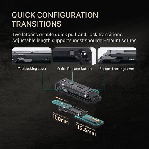 لوحة كتف قابلة للتمديد من Tilta لكاميرات الفيديو | متوافق مع كانون XF605، سوني Z380/Z280/Z200 | انتقالات سريعة من الكتف إلى اليد | أمامي 1/4"-20 و3/8"-16 حوامل | أسود in Kuwait