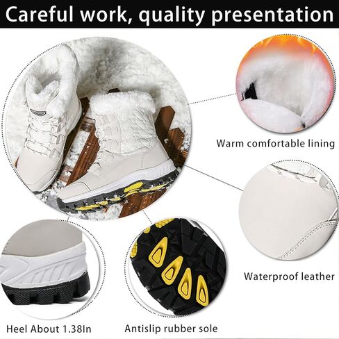 Women's Winter Faux Leather Platform Lace-Up Snow Boots Fashion Round Toe Fur Lined Lug Sole Outdoor Waterproof Non-Slip Mid Calf Warm Boots in Saudi Arabia