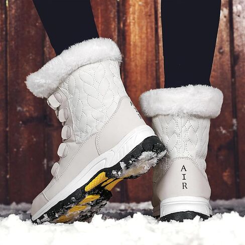 Women's Winter Faux Leather Platform Lace-Up Snow Boots Fashion Round Toe Fur Lined Lug Sole Outdoor Waterproof Non-Slip Mid Calf Warm Boots in Saudi Arabia
