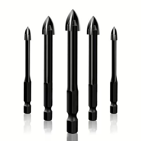 5pcs Heavy-Duty Hard Alloy Drill Bits Suitable for Electric Drills - Hex Shank Cross & Spear Point Drill Bits, Rust-Proof for Glass, Ceramic, Wood Drilling, Compatible for 3/4/5/6/8mm in Saudi Arabia