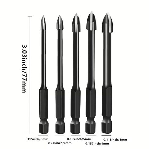 5pcs Heavy-Duty Hard Alloy Drill Bits Suitable for Electric Drills - Hex Shank Cross & Spear Point Drill Bits, Rust-Proof for Glass, Ceramic, Wood Drilling, Compatible for 3/4/5/6/8mm in Saudi Arabia