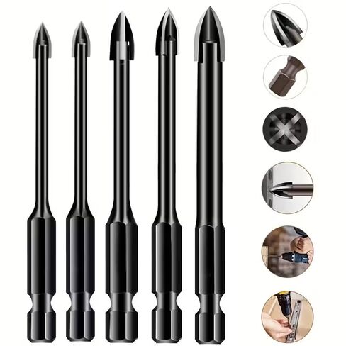 5pcs Heavy-Duty Hard Alloy Drill Bits Suitable for Electric Drills - Hex Shank Cross & Spear Point Drill Bits, Rust-Proof for Glass, Ceramic, Wood Drilling, Compatible for 3/4/5/6/8mm in Saudi Arabia
