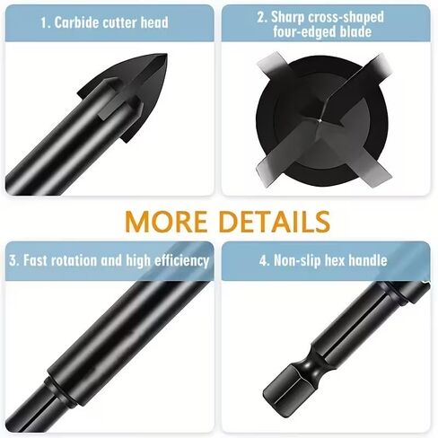 5pcs Heavy-Duty Hard Alloy Drill Bits Suitable for Electric Drills - Hex Shank Cross & Spear Point Drill Bits, Rust-Proof for Glass, Ceramic, Wood Drilling, Compatible for 3/4/5/6/8mm in Saudi Arabia