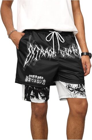 Floerns Men's Graphic Print Drawstring Waist 2 in 1 Workout Mesh Track Shorts in Saudi Arabia