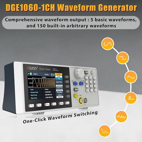 OWON Function Generators, 1 CH 60MHz Frequency Meter, Signal Generator 300MSa/s Sample Rate with 14 Bits Vertical High Resolution 3.6 inch TFT LCD (60MHz/1CH/OWON DGE1060) in Saudi Arabia