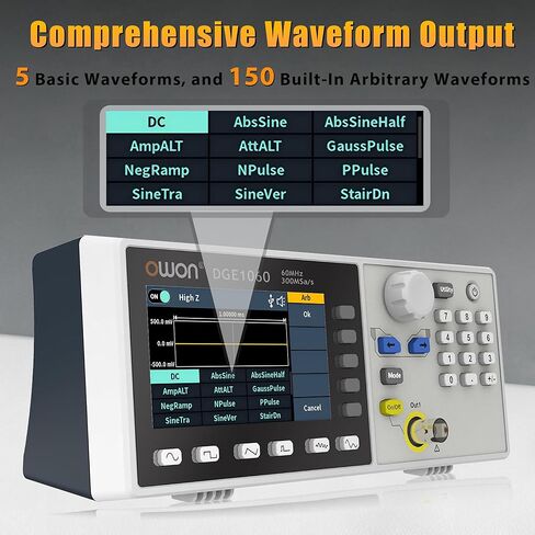 OWON Function Generators, 1 CH 60MHz Frequency Meter, Signal Generator 300MSa/s Sample Rate with 14 Bits Vertical High Resolution 3.6 inch TFT LCD (60MHz/1CH/OWON DGE1060) in Saudi Arabia