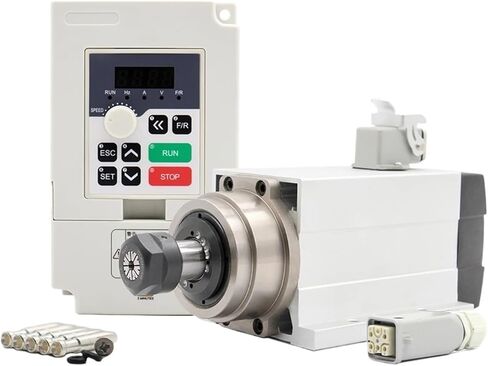 220v 1.5kw ER20 square air cooled spindle motor, 4 P4 bearings and H100 1.5kw 1000hz variable frequency drive in Saudi Arabia