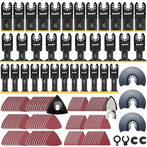 Professional Universal Oscillating Tool Blades Kit - 31 Pcs Titanium & Wood Blades for Multitools - Compatible with Dewalt, Ryobi, Fein, Milwaukee | Perfect for Wood, Plastics & Metal Cutting in Kuwait