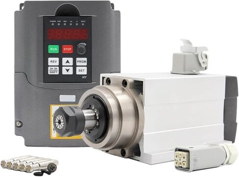 1.5kw ER20 air-cooled spindle motor, square, with flange, 4 bearings, precision 0.01mm, 1.5kw variable frequency drive(380v) in Saudi Arabia