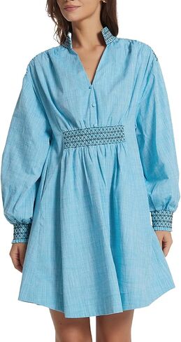 Women's Oversized Embroidered Dress Summer V Neck Long Sleeve Casual A Line Mini Dress in Kuwait