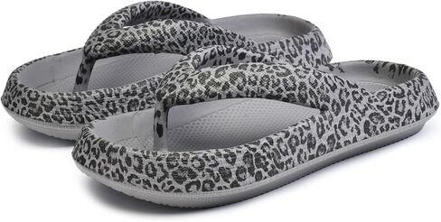 FLIOZY Leopard Print Flip Flops for Women & Men, EVA Soft Cloud Pillow Sandals, Non-Slip Platform Slippers, Cushioned Thong Slides for Indoor & Outdoor, Large Size ，Khaki, Gray, Pink, and Black in Saudi Arabia