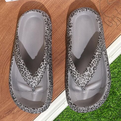 FLIOZY Leopard Print Flip Flops for Women & Men, EVA Soft Cloud Pillow Sandals, Non-Slip Platform Slippers, Cushioned Thong Slides for Indoor & Outdoor, Large Size ，Khaki, Gray, Pink, and Black in Saudi Arabia