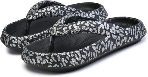 FLIOZY Leopard Print Flip Flops for Women & Men, EVA Soft Cloud Pillow Sandals, Non-Slip Platform Slippers, Cushioned Thong Slides for Indoor & Outdoor, Large Size ，Khaki, Gray, Pink, and Black in Saudi Arabia