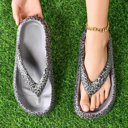 FLIOZY Leopard Print Flip Flops for Women & Men, EVA Soft Cloud Pillow Sandals, Non-Slip Platform Slippers, Cushioned Thong Slides for Indoor & Outdoor, Large Size ，Khaki, Gray, Pink, and Black in Saudi Arabia