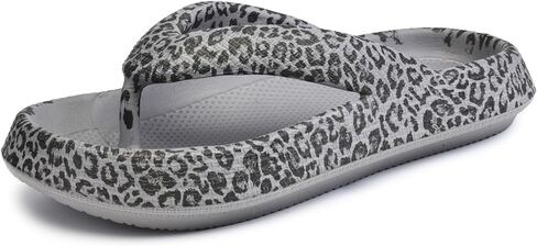 FLIOZY Leopard Print Flip Flops for Women & Men, EVA Soft Cloud Pillow Sandals, Non-Slip Platform Slippers, Cushioned Thong Slides for Indoor & Outdoor, Large Size ，Khaki, Gray, Pink, and Black in Saudi Arabia