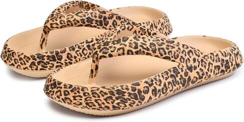 FLIOZY Leopard Print Flip Flops for Women & Men, EVA Soft Cloud Pillow Sandals, Non-Slip Platform Slippers, Cushioned Thong Slides for Indoor & Outdoor, Large Size ，Khaki, Gray, Pink, and Black in Saudi Arabia
