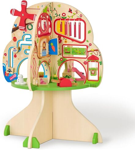 Monläurd® Montessori Wooden Tree Activity Center ، طاولة حسية ولوحة مشغولة للأطفال الصغار 1-3 ، مكعب نشاط التعلم 4 موسوم للمسلسل والرعاية النهارية in Kuwait