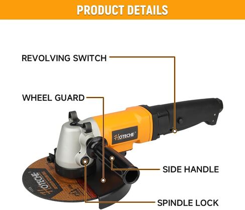 Hoteche 7" Air Angle Grinder, 7500RPM Pneumatic Grinder, Yellow & Black, Color Box Packaging in Saudi Arabia