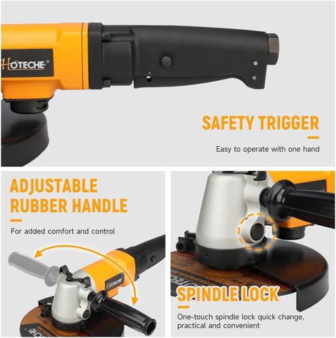 Hoteche 7" Air Angle Grinder, 7500RPM Pneumatic Grinder, Yellow & Black, Color Box Packaging in Saudi Arabia
