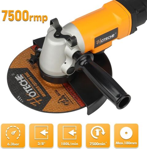 Hoteche 7" Air Angle Grinder, 7500RPM Pneumatic Grinder, Yellow & Black, Color Box Packaging in Saudi Arabia