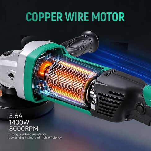 Hoteche 1400W Angle Grinder, 125mm Grinder with 8000rpm, Green, Color Box Packaging in Saudi Arabia