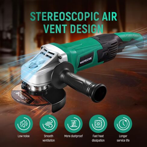 Hoteche 1400W Angle Grinder, 125mm Grinder with 8000rpm, Green, Color Box Packaging in Saudi Arabia