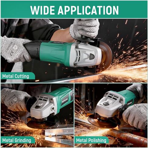 Hoteche 1400W Angle Grinder, 125mm Grinder with 8000rpm, Green, Color Box Packaging in Saudi Arabia