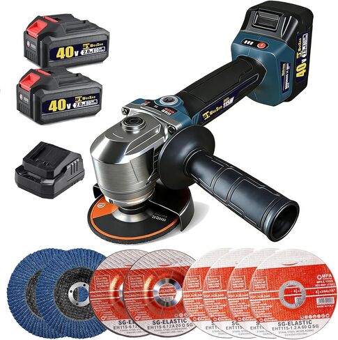 طاحونة زاوية لاسلكية 40 فولت 4-1/2 بوصة، 2026 ترقية محرك بدون فرش بمحرك مباشر 9500 دورة في الدقيقة، مطحنة زاوية كهربائية مع بطارية 2 × 2.0 أمبير 40 فولت وشاحن للقطع والطحن والتلميع in Kuwait