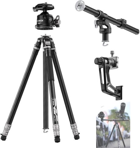 YC Onion Tako T23 Carbon Fiber Tripod+Gimbal Head+BC44 Ball Head+Over Head Rig, 3/8" Top Thread, 3 Leg Sections, One Flip Quick Release, Travel Tripod Stand for DSLR Cameras,Camcorders (Max Load 22lb) in Saudi Arabia