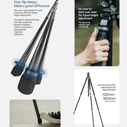 YC Onion Tako T23 Carbon Fiber Tripod+Gimbal Head+BC44 Ball Head+Over Head Rig, 3/8" Top Thread, 3 Leg Sections, One Flip Quick Release, Travel Tripod Stand for DSLR Cameras,Camcorders (Max Load 22lb) in Saudi Arabia