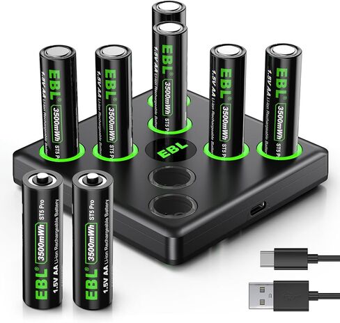 EBL Rechargeable Lithium AA Batteries with USB-C Fast Charger, 8-Pack 1.5V Lithium Battery AA 3500mWh for Blink Camera,Video Doorbell in Saudi Arabia